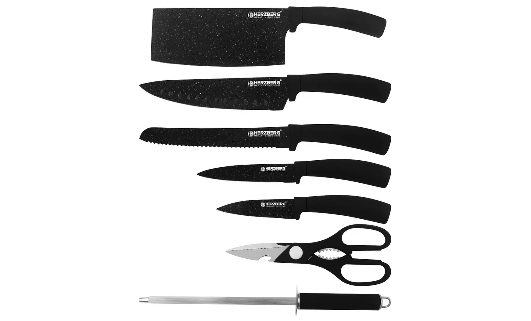 Ensemble 8 pièces avec couteaux, aiguiseur, ciseaux et support