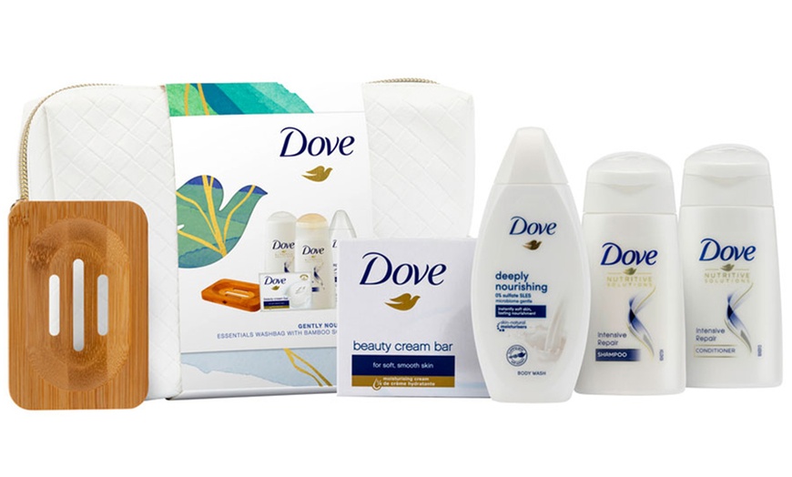 Image 1: Dove Gently Nourishing Essentials Washbag Gift Set with Soap Tray