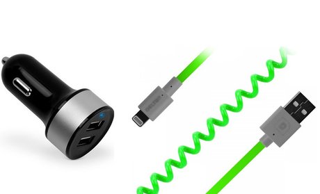 2.4-AMP Dual-Port Car Charger and 4' Apple-Certified Lightning Cable