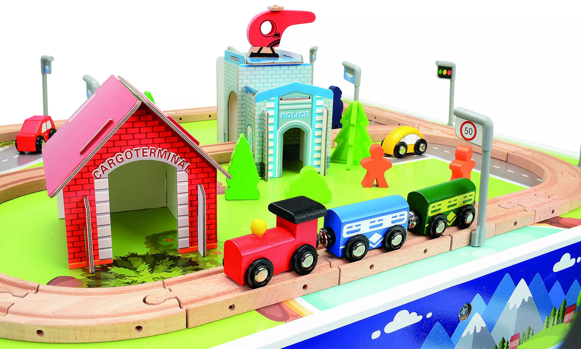 Toytopia 75-tlg. Toytopia Holzeisenbahn-Spielset mit Tisch - Second Medium