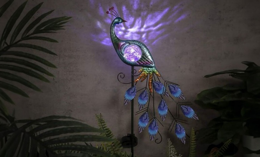 Image 1: Solar Metal Peacock Garden Decorative Lights