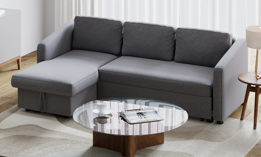 Image 3: Corner Sofa Bed with Storage for 3 Seaters