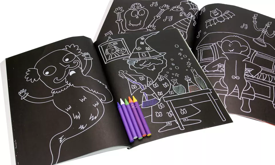 Spooky Black Paper Coloring Book with 50 Creepy Stickers and 5 Crayons - Second Medium