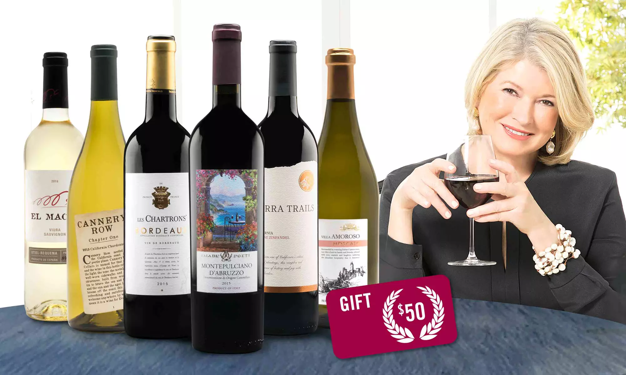 Six Bottles of 90+ Point Wine Chosen by Martha Stewart, with "Martha Stewart Living" Magazine and $50 Gift Voucher - Primary Image