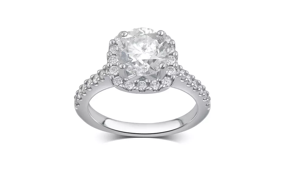 Certified Cushion Cut Diamond Ring in 14K Solid White Gold by Brilliant Diamond - Primary Image