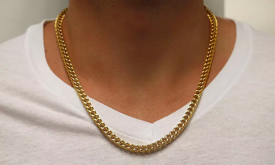 Mens Franco Chain in 18k Gold Plated, Silver, and Rhodium Plated - Second Medium