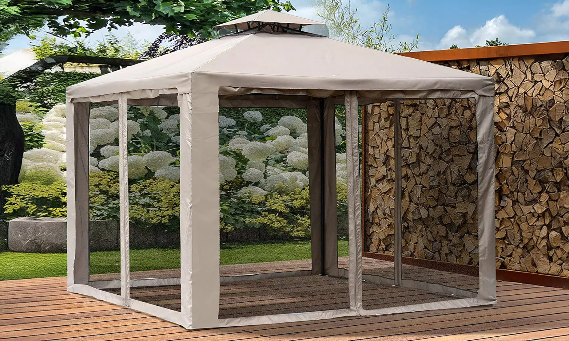 Outsunny 3m x 3m Gazebo with Net Curtains, Stylish Metal Design