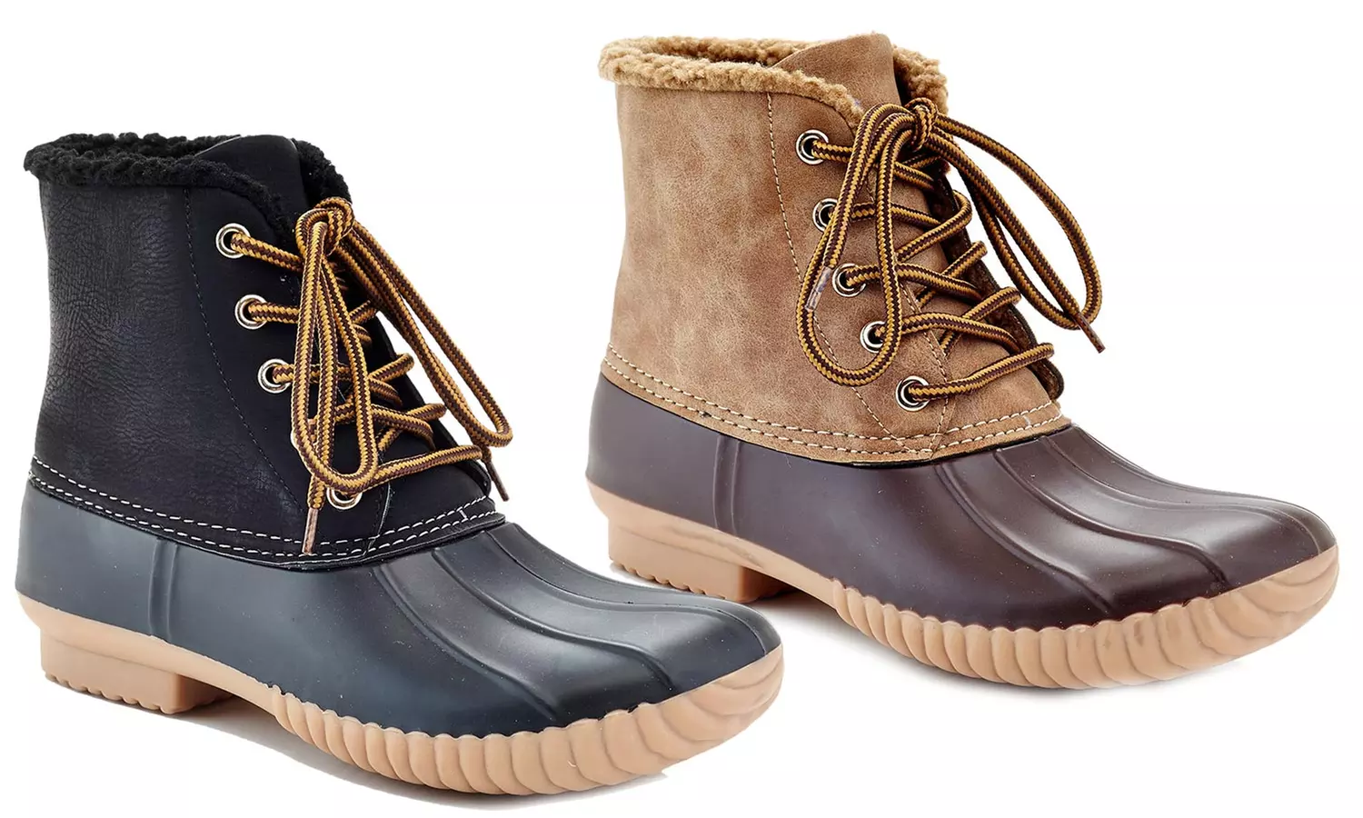 Women's Fur Insulated Lace-Up All Weather Waterproof Rubber Duck Boots  - Primary Image