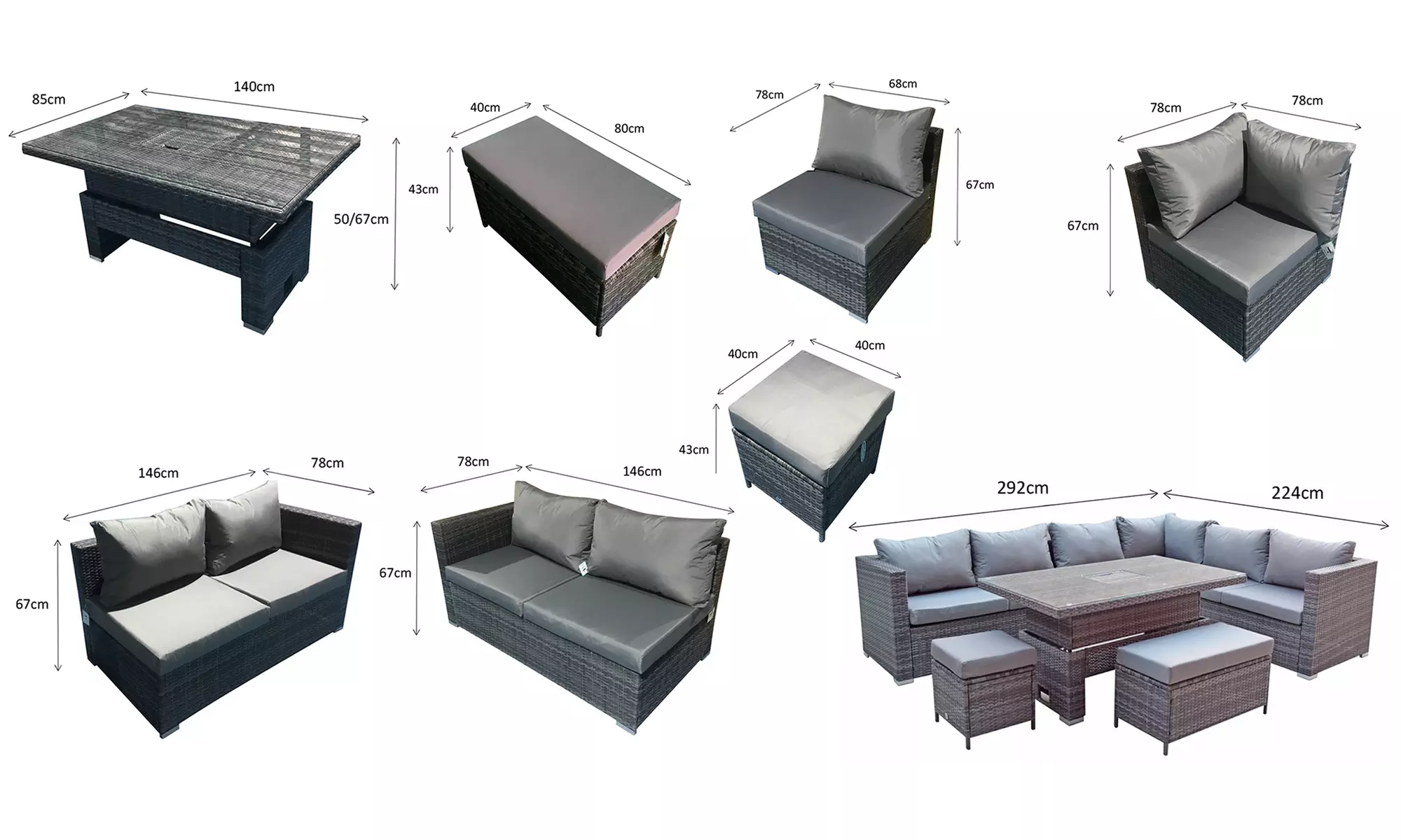Rattan Effect Austin Corner Sofa Set with HPL Adjustable Height Table - Image 5