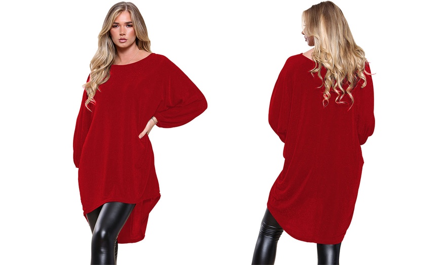 Image 8: Oversized Shiny Tunic Top