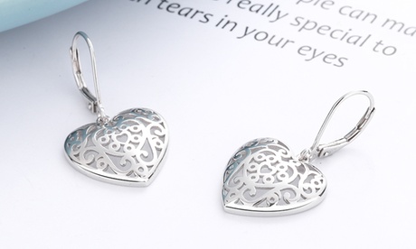 14K Rose Gold Filigree Heart Earring Crystal Rose Gold And Sterling Silver