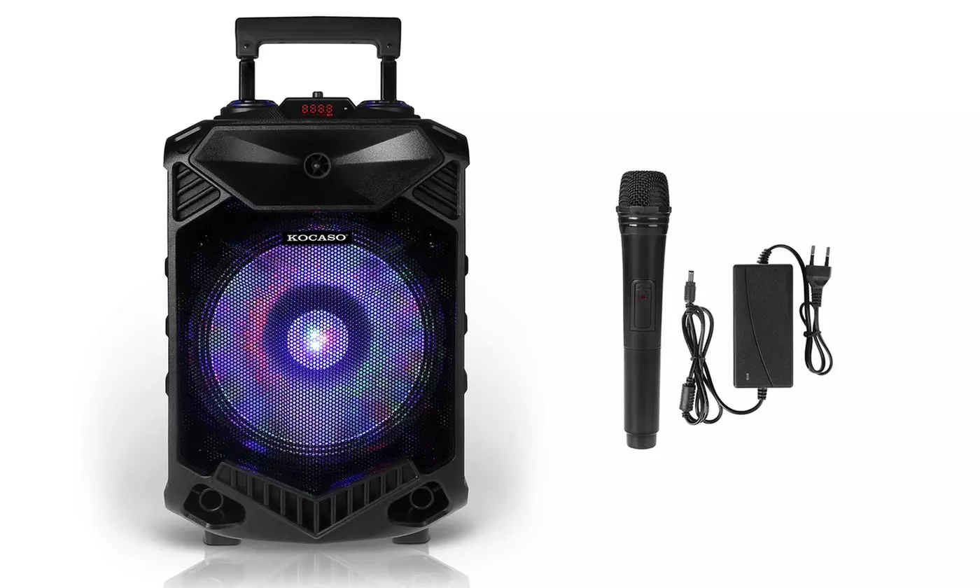 Kocaso Portable Bluetooth Party Speaker with Color-Changing LED Lights and Wireless Karaoke Microphone - Primary Image