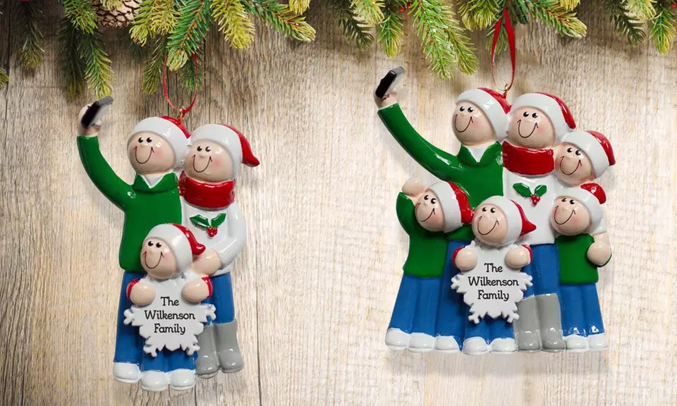 GiftsForYouNow.com offers custom selfie family ornaments for up to six members, with personalization options and up to 49% off - Primary Image