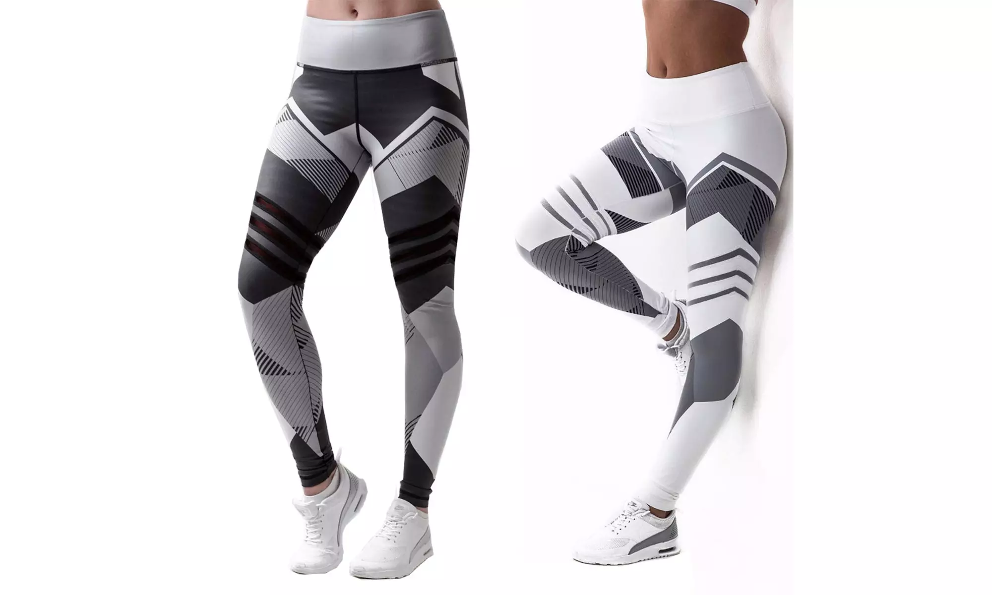 Damen Sport-Leggings mit geometrischem Print in Weiß oder Grau in der Größe nach Wahl - Primary Image