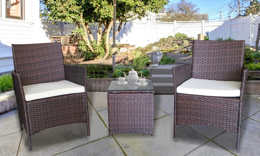 Image 1: Three-Piece Rattan-Effect Bistro Set