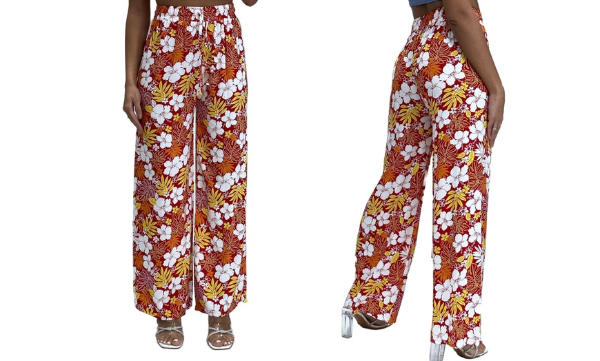 Image 16: Wide-Leg Tie-Waist Multicoloured Floral Palazzo Pants