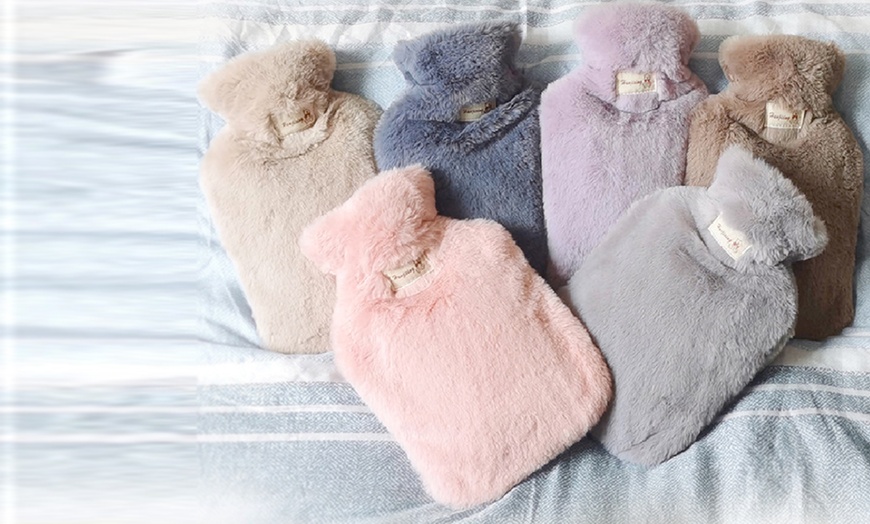 Image 1: Hot Water Bottle with Plush Cover