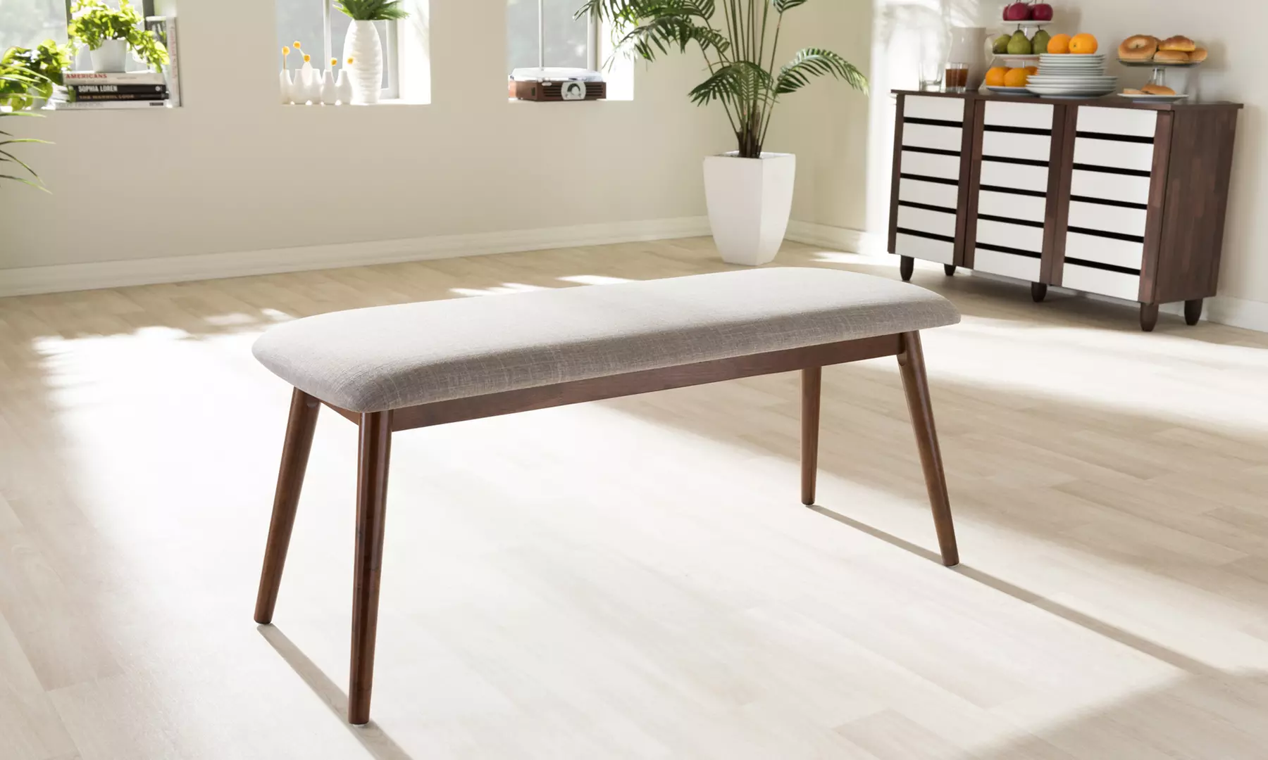 Flora Mid-Century Modern Upholstered Wooden Bench - Primary Image