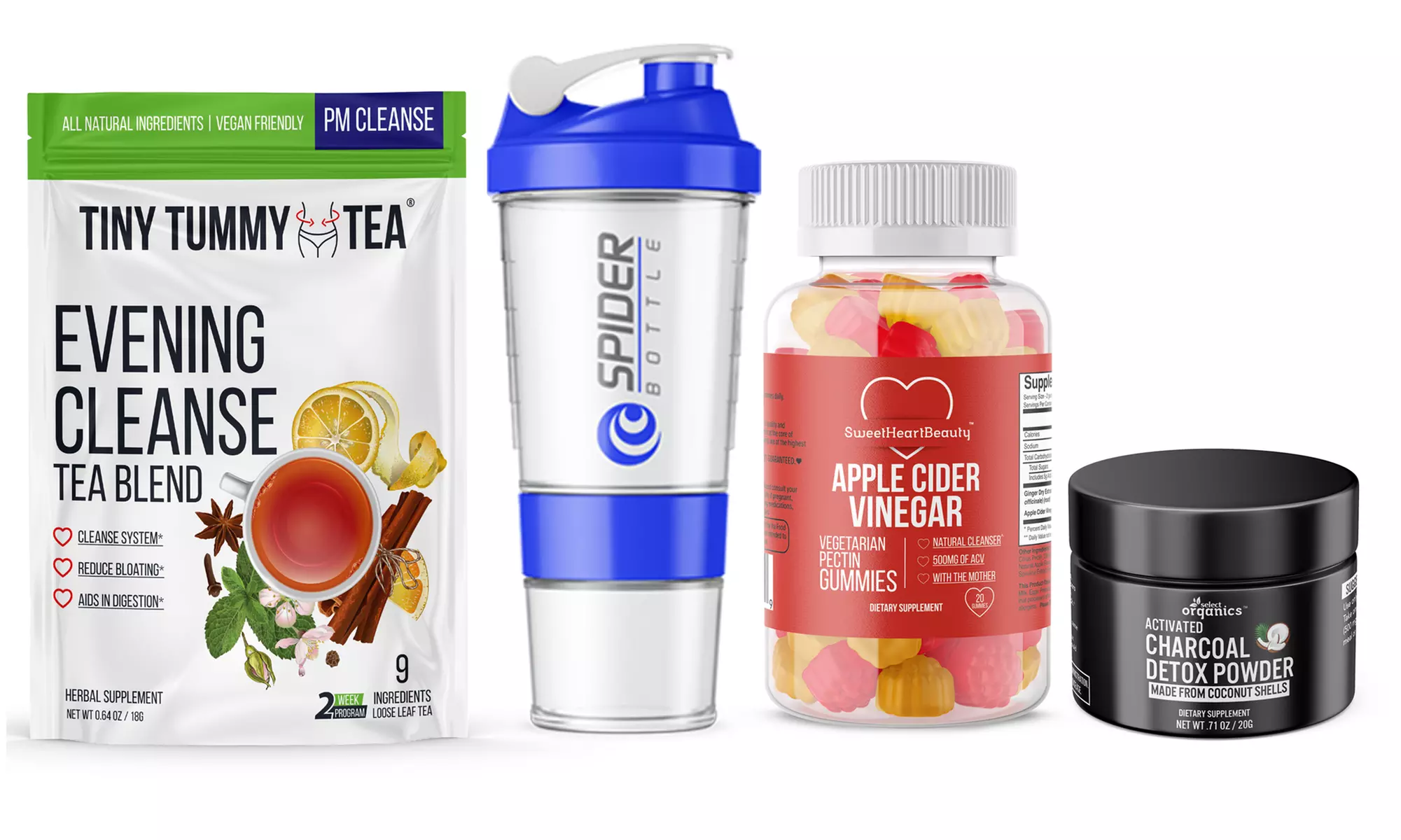 Tiny Tummy PM Cleanse Tea, Apple Cider Vinegar, Detox Charcoal, and Shaker - Primary Image