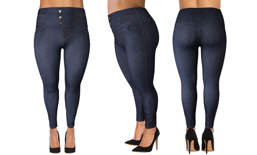 Image 2: Plus Size Denim Print Jeggings