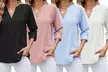 Women Dressy V Neck Ruffle 3/4 Sleeve Trendy Eyelet Blouses Loose Fit Tunic - Second Medium