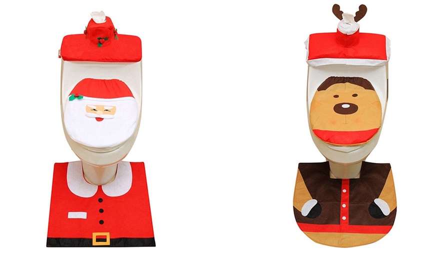 Image 17: Three-Piece Xmas Toilet Cover