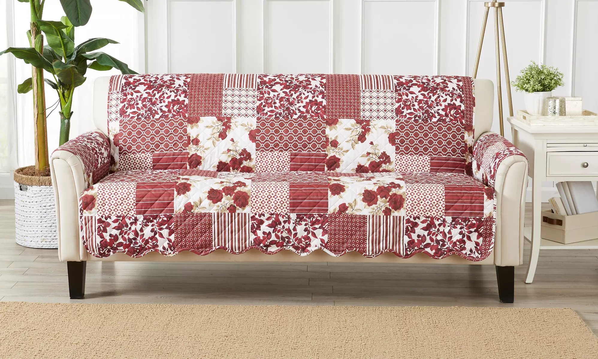 Stain-Resistant Patchwork-Style Scalloped Printed Furniture Slipcovers - Primary Image