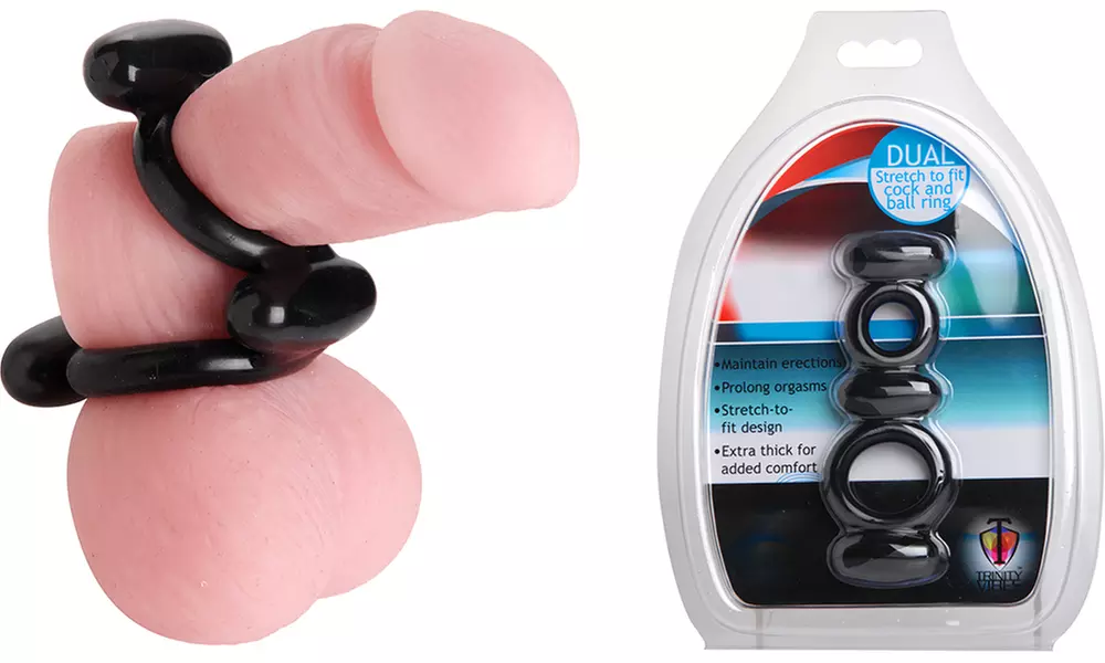 XR Brands Stretch-to-Fit Dual Ball and C-Ring - Second Medium
