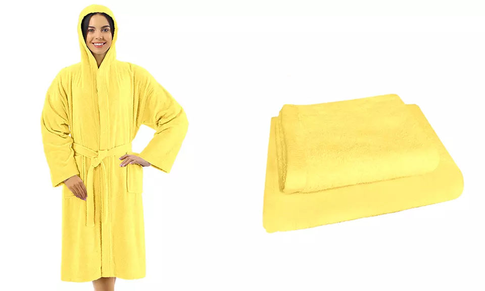 Set con accappatoio, asciugamano e salvietta ospite, 100% cotone