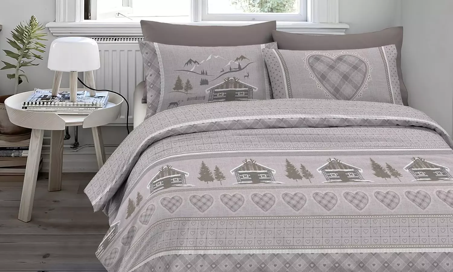 Juego de funda nórdica de franela 100 % algodón con diseño estampado, con 2 fundas de almohada - Primary Image