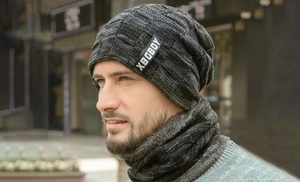 Men's Knitted Beanie with Circle Scarf Set