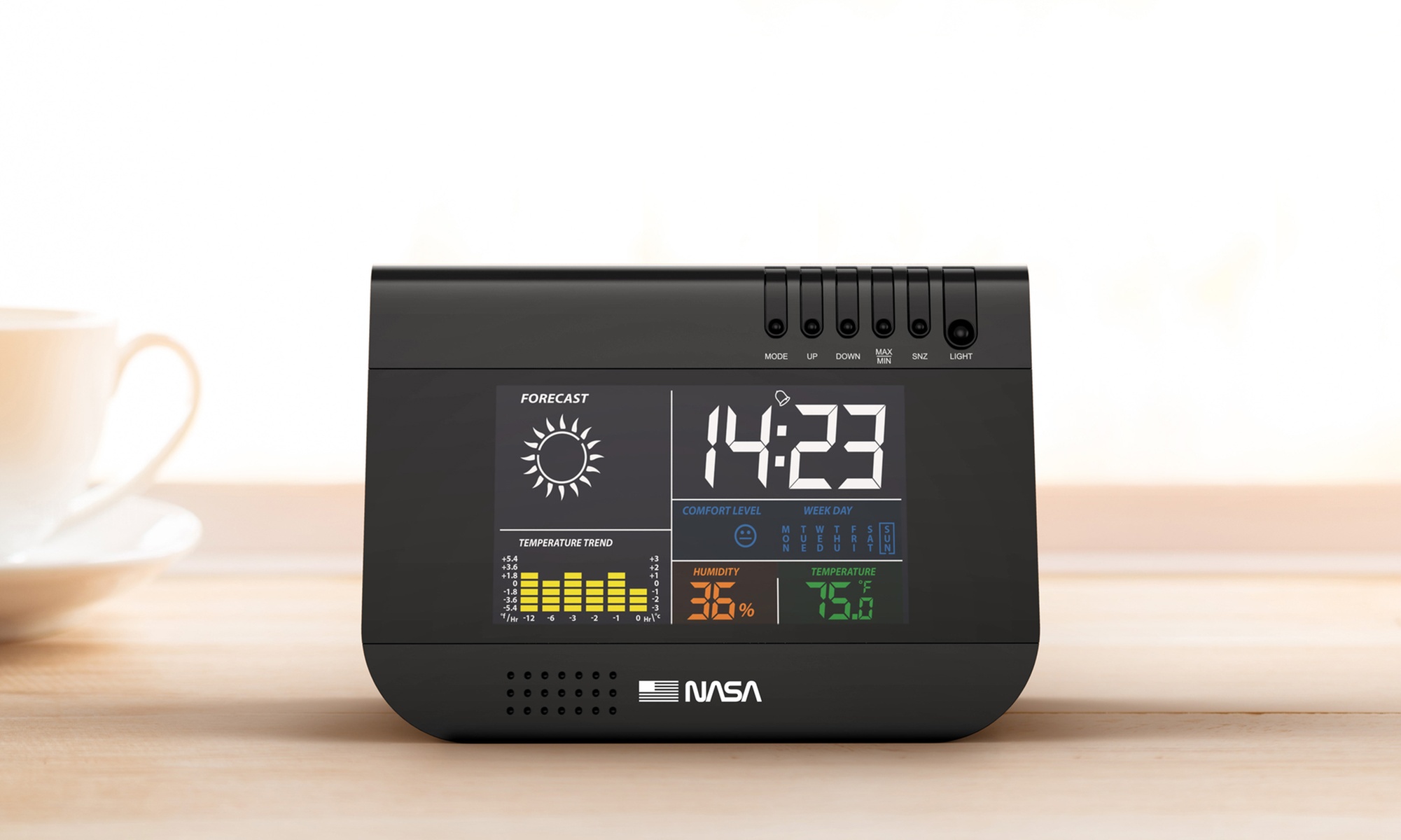 NASA weerstation met LCD-scherm en geïntegreerde wekker