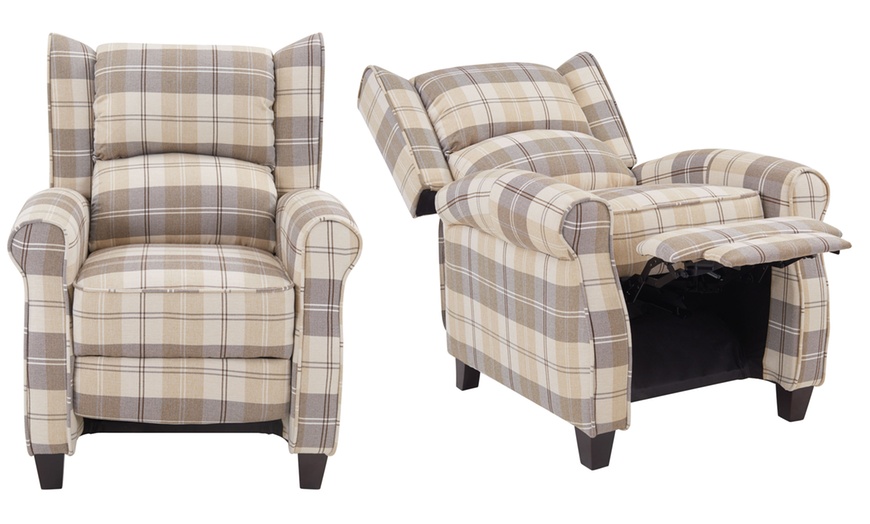 Image 2: Tartan Fabric Recliner Armchair