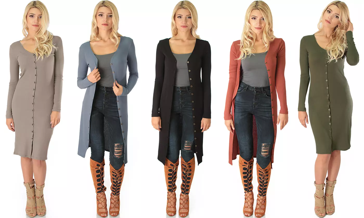 Lyss Loo Long Button-Up Ribbed Cardigan - Primary Image