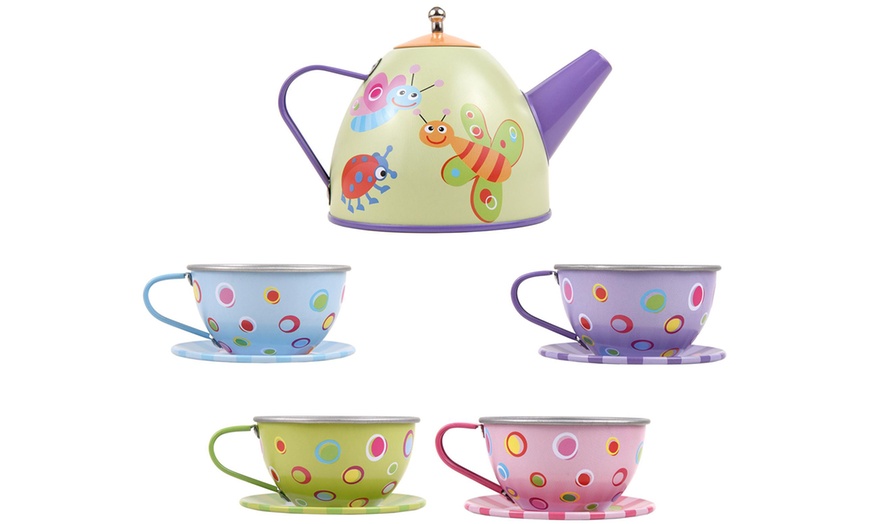 Image 17: 18-Piece Pretend Play Metal Tea Set with Carry Case