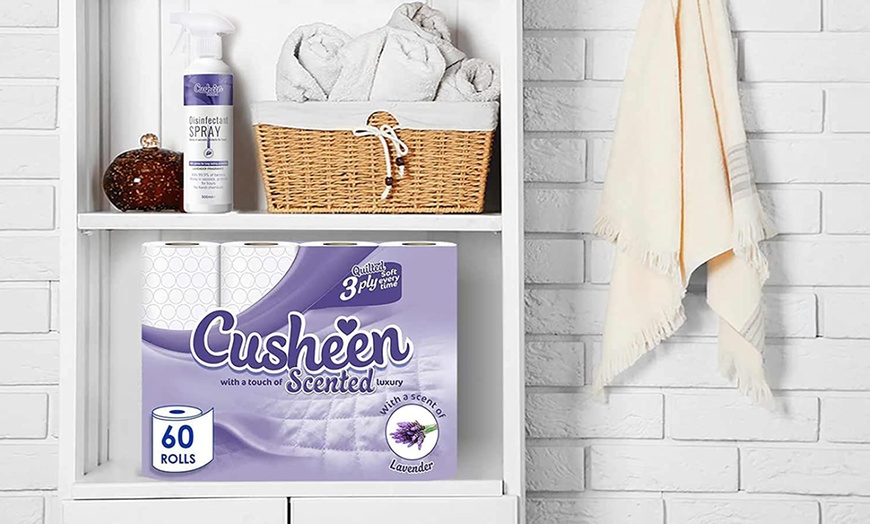 Image 2: 60 Cusheen Lavender 3-Ply Quilted Toilet Rolls