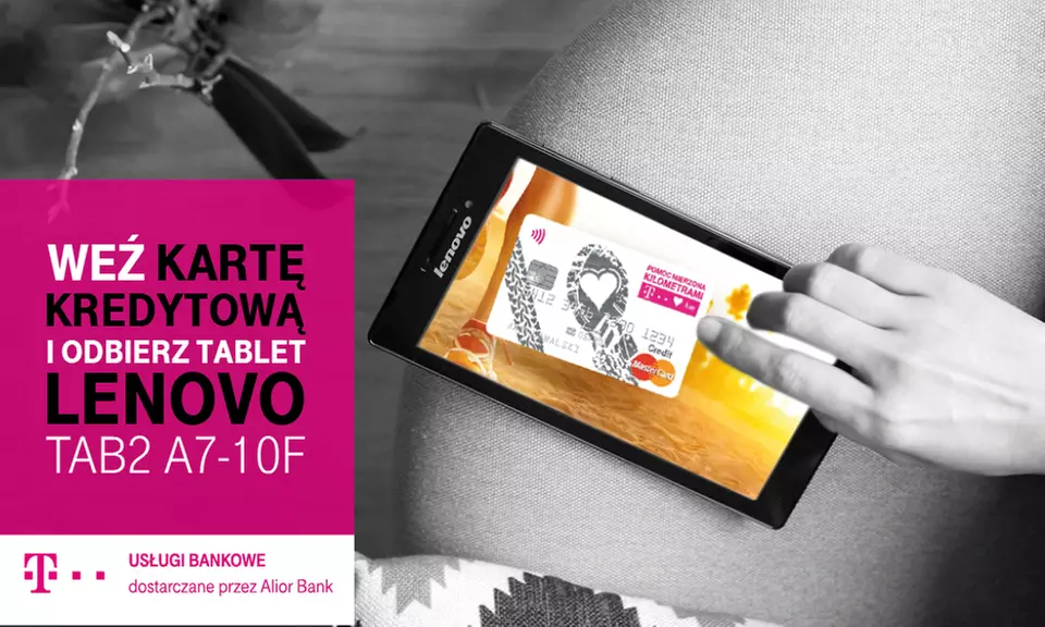 5 zł: karta kredytowa T-Mobile Usługi Bankowe oraz tablet Lenovo TAB2 A7-10F za aktywne używanie karty - Primary Image
