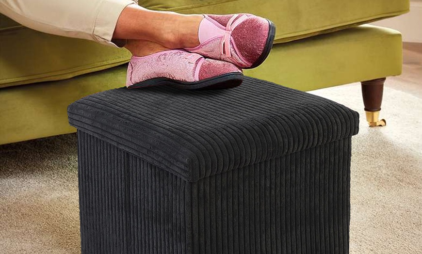 Image 8: Corduroy Storage Ottoman or Foldable Cube Footstool