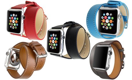 iPM Genuine Leather Double Wrap Replacement Band For Apple Watch