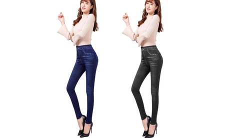 2 paia di leggings a effetto jeans in 2 colori