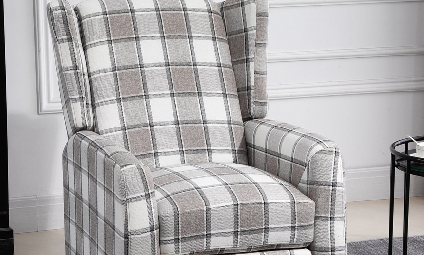 Image 14: Homcom Plaid Recliner Armchair