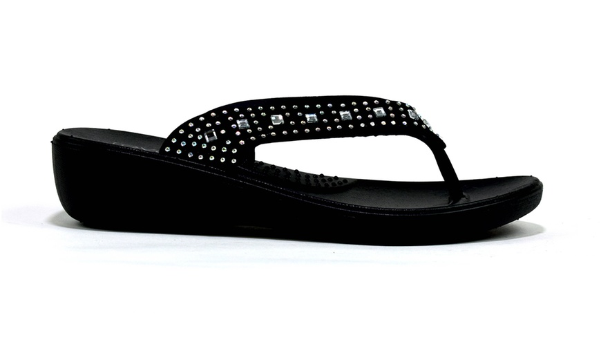 Image 4: Women's Studded Mirror Wedge Flip-Flops