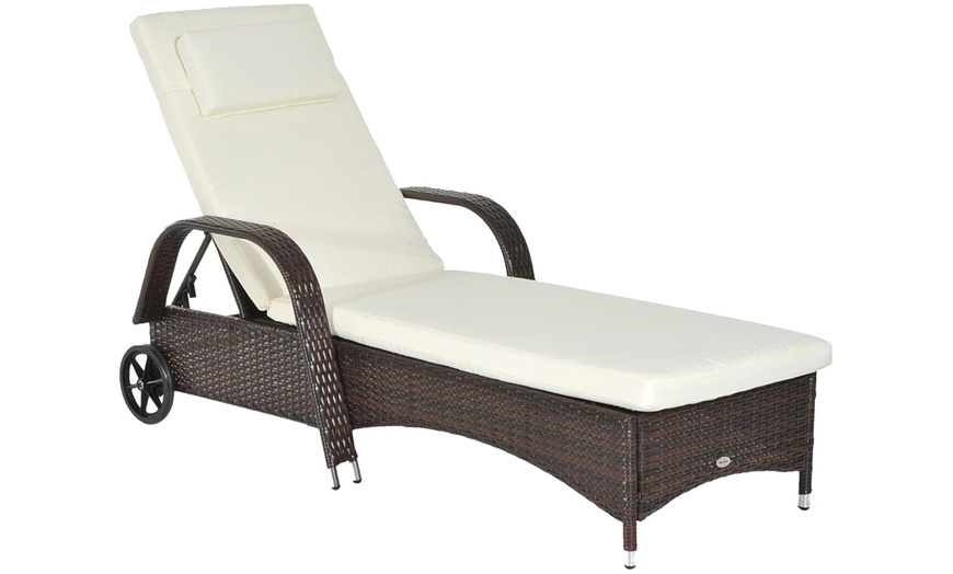 Image 10: Outsunny Rattan-Effect Sun Lounger with Cushion 