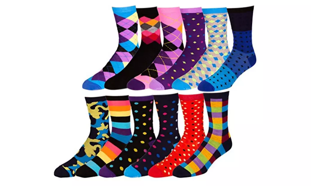 Men's Bright and Bold Cotton-Blend Socks (12 Pairs) - Second Medium