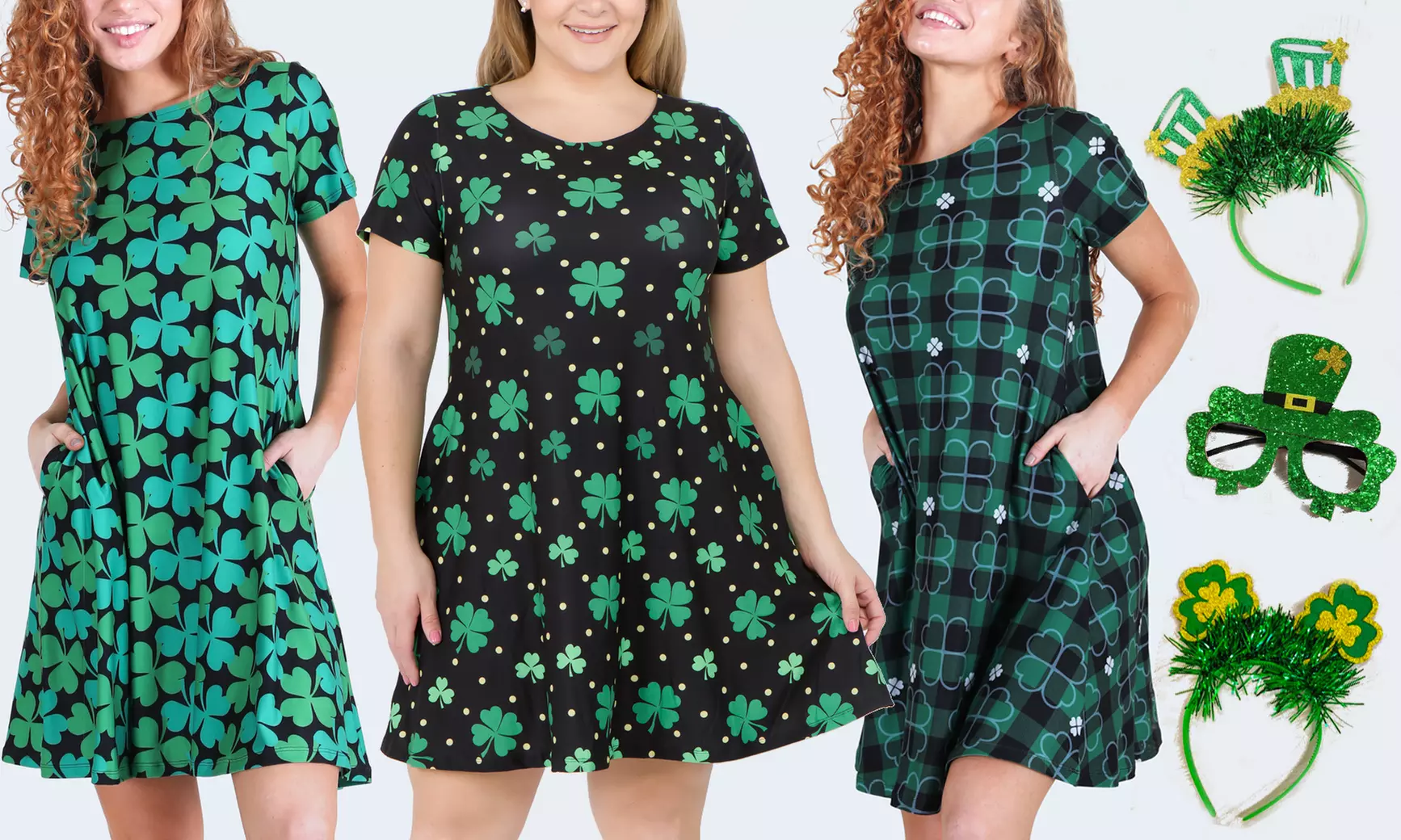 Style Clad Women's St Patrick's Day Dress with Free Accessory with Plus Size Available - Primary Image