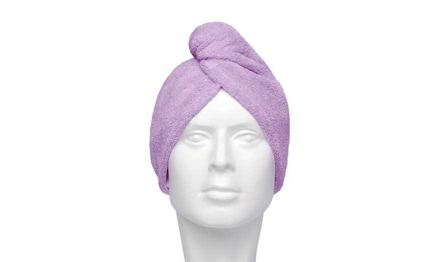 Image 4: Absorbent Microfibre Hair Turban Three-Pack