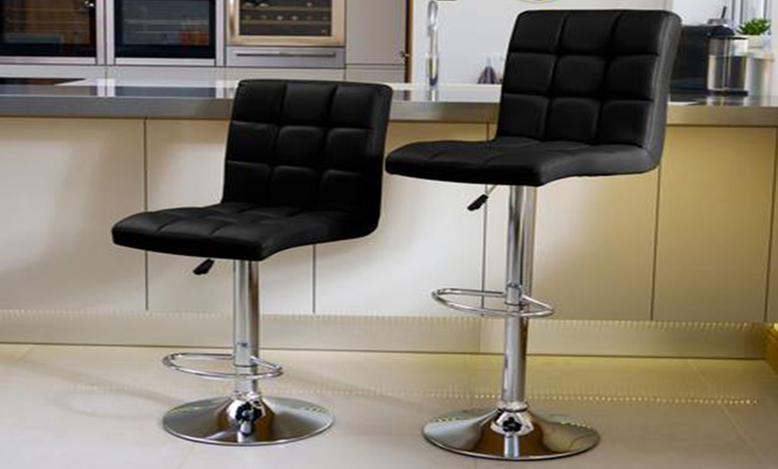 Image 1: Set of Two Juno Adjustable Faux Leather Bar Stools