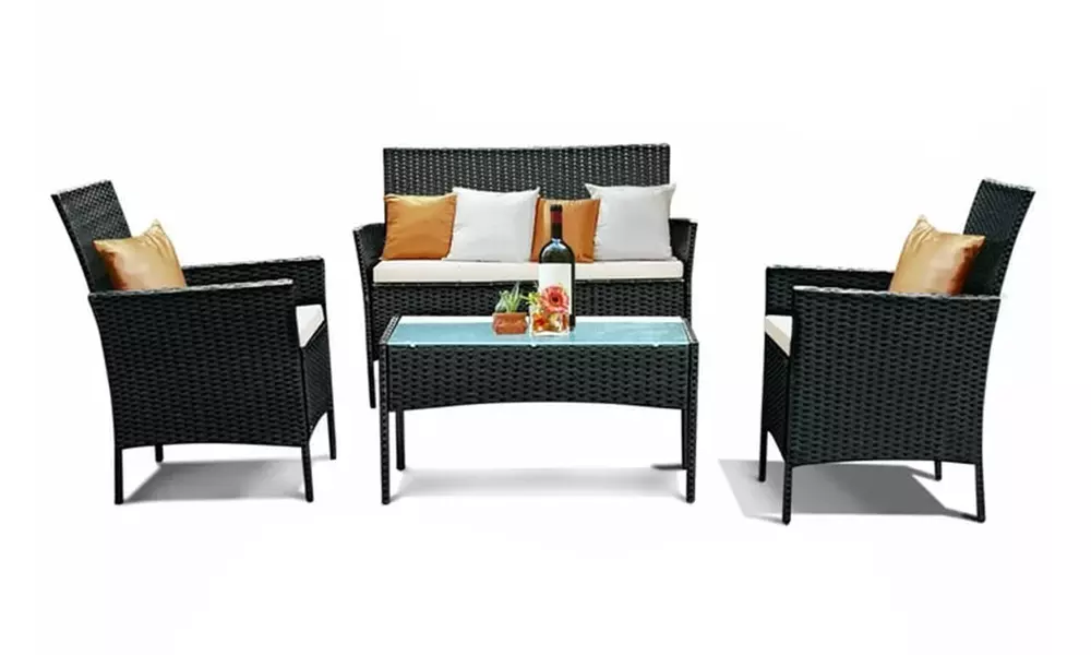 Four-Piece Black Rattan-Effect Garden Furniture Set - Image 3