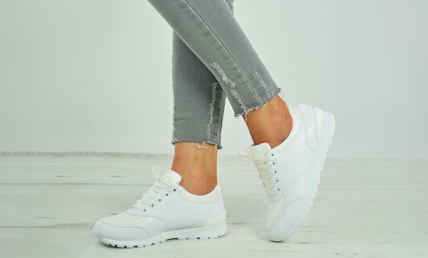 Image 5: Women's Lace-Up Sparkly Trainers