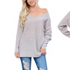 Image 10: Riah Fashion Women's Wide Double V-Neck Waffle Knit Sweater